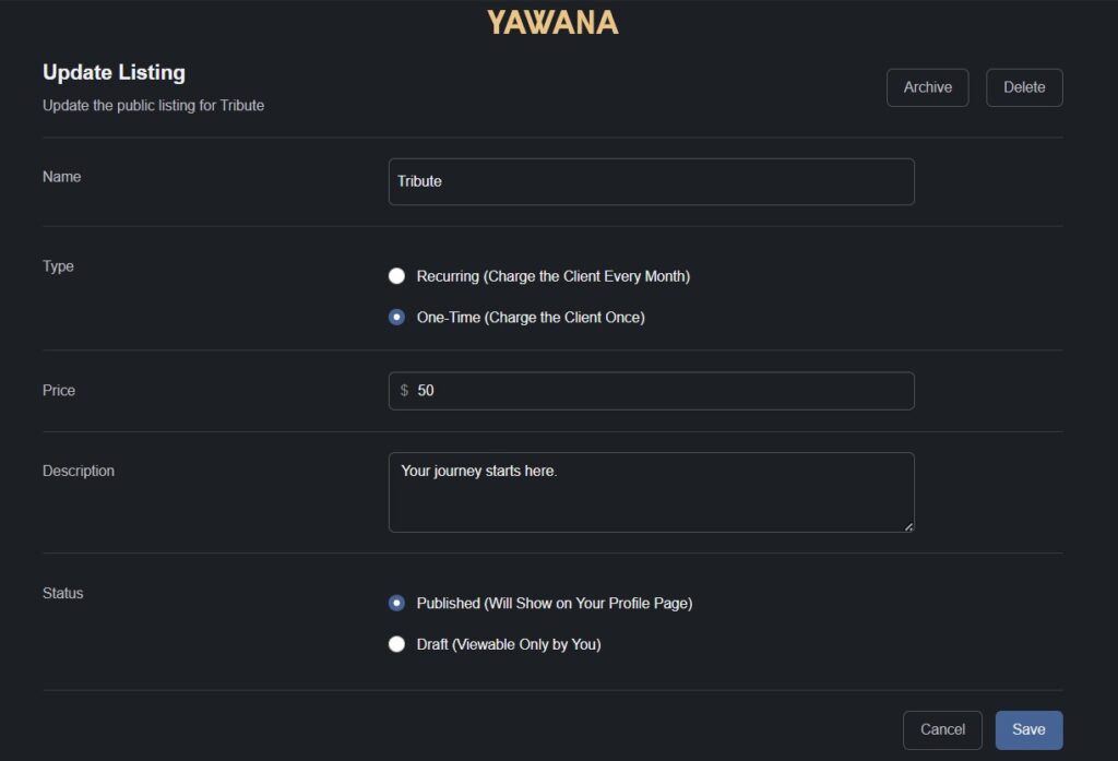 Screenshot showing payment type options with One-Time option selected.