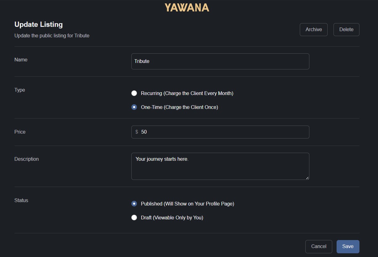 New Feature! Yawana.chat One-Time Payments