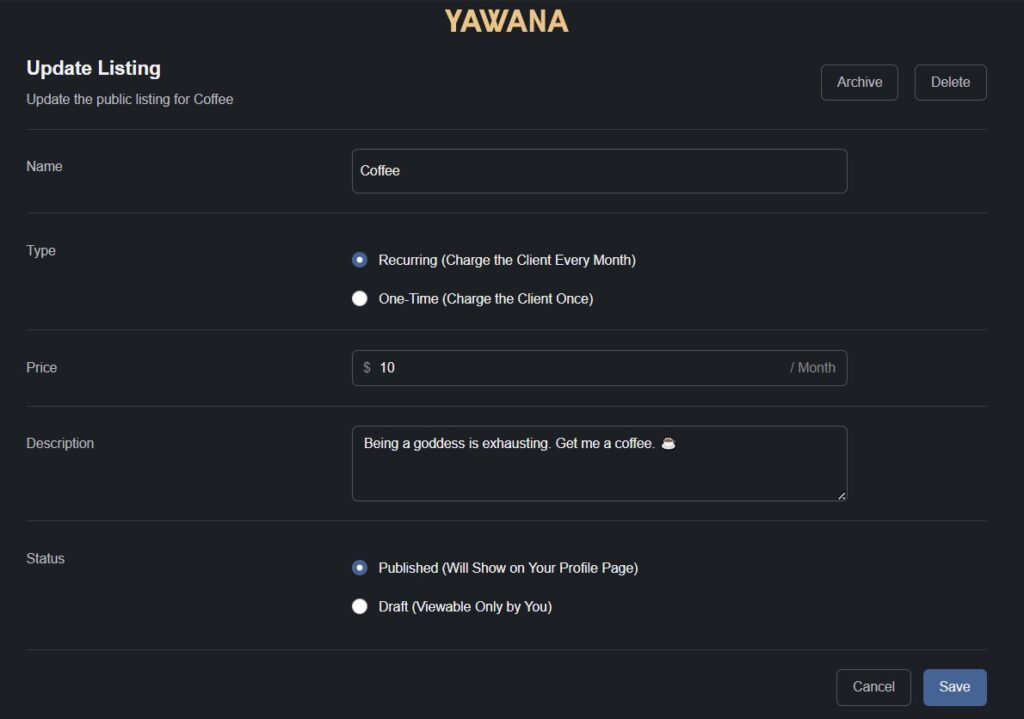 Screenshot showing payment type options with Recurring option selected.